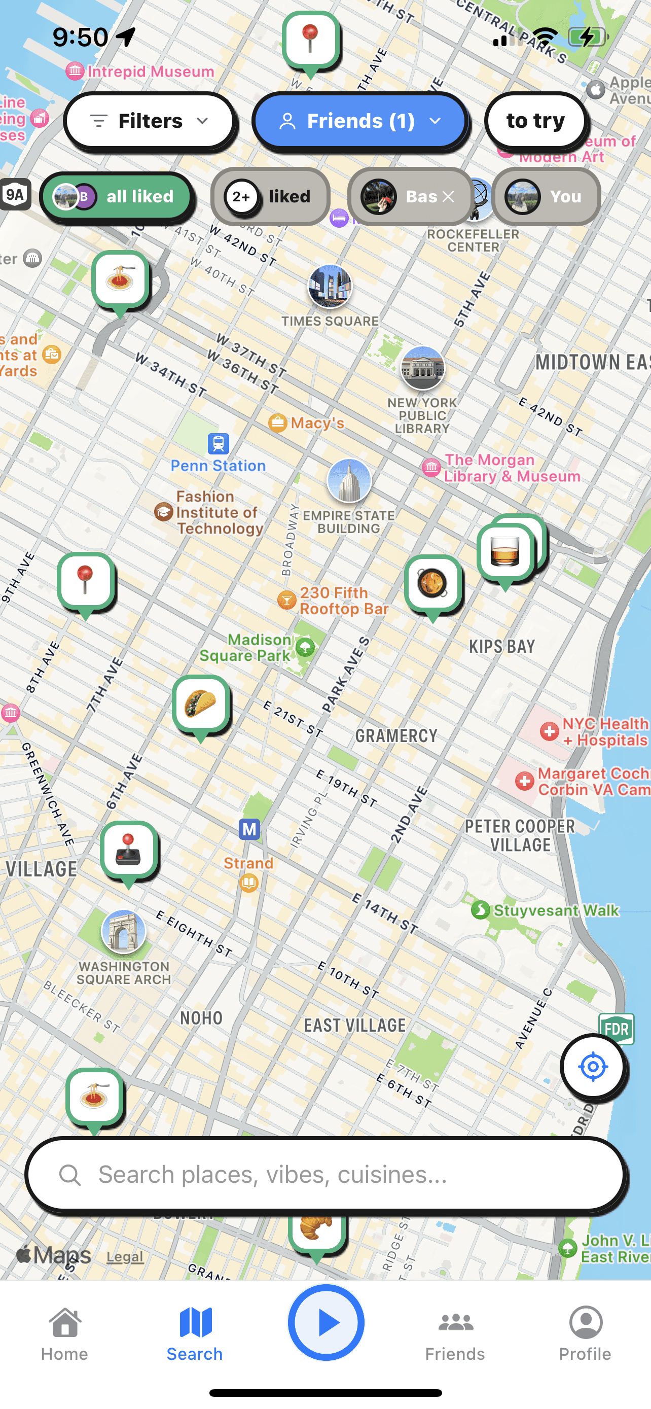 Easy Meets map of places friends liked